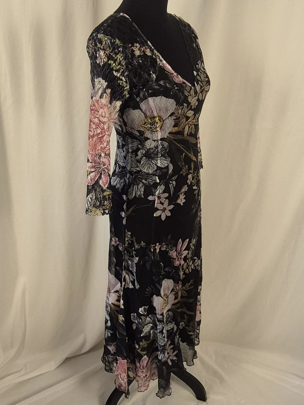Komarov Floral Print Charmeuse & Lace Cocktail Dress w/ Plisse Slip - Size M - Picture 5 of 16